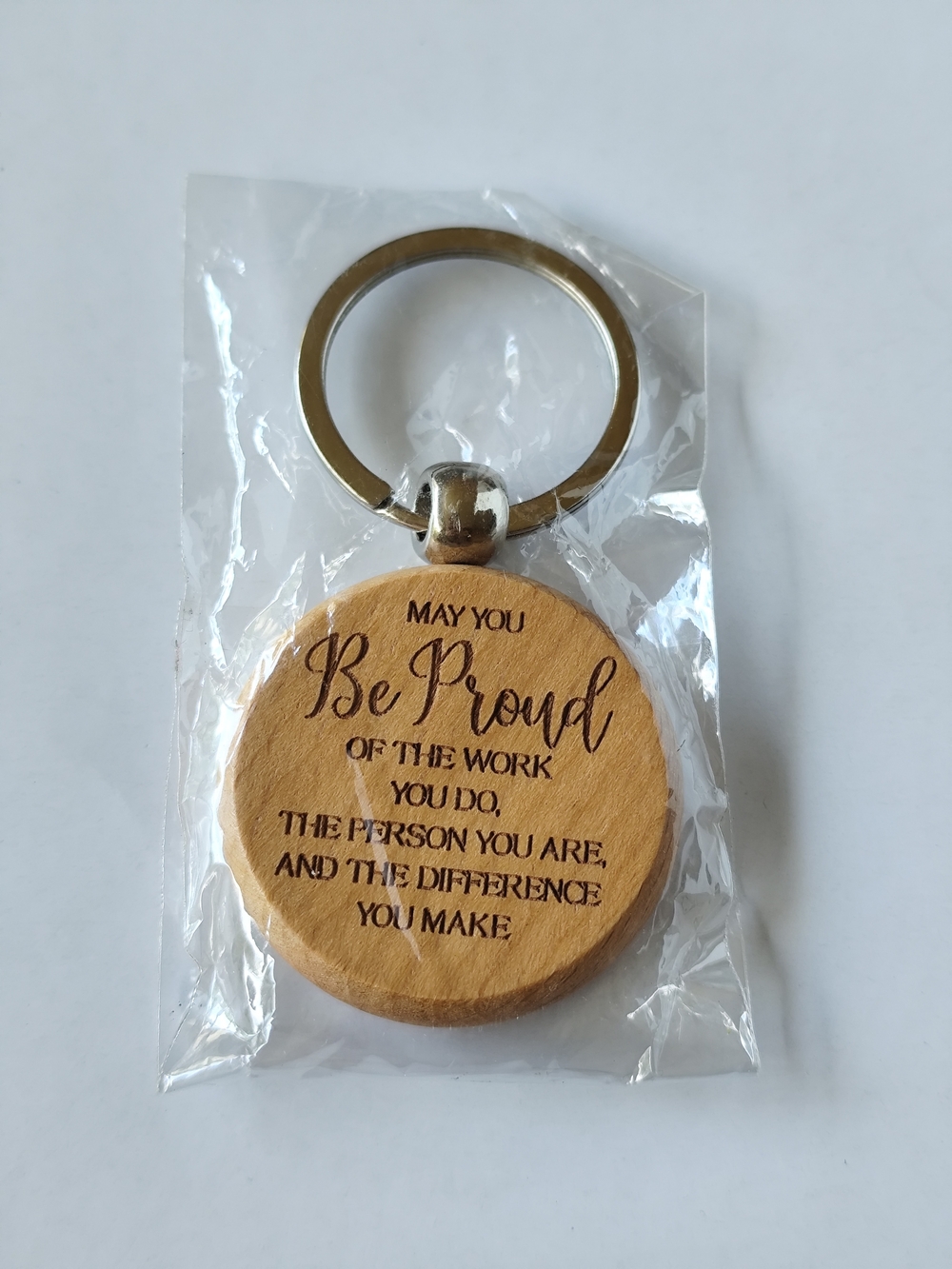 4/$50⭐️Be Proud Wood Inspirational Keychain - Tan